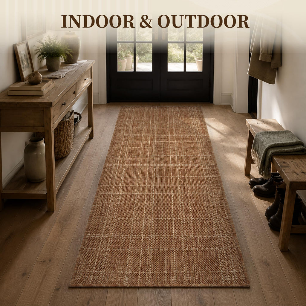 2x6 ft Indoor Outdoor Runner Rugs Porch Hallway Kitchen Door Entrance Long, Textured Weave Polypropylene, Durable for