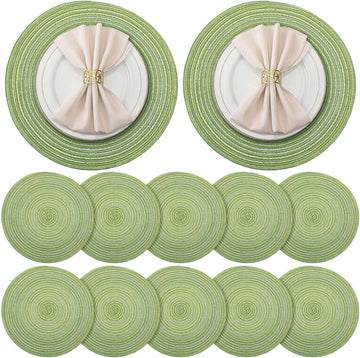 Round Placemats 14.2 Inch Woven Braided Placemats Washable Reversible Circle Polyester Table Mats for Dinner - Set of 12