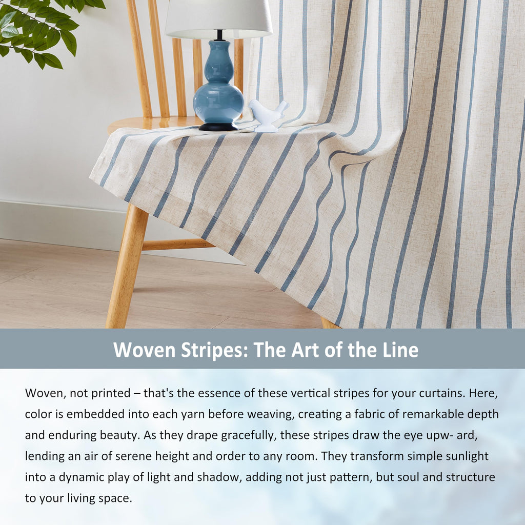 63 Inch Dusty Blue Stripe Semi Sheer Window Curtains