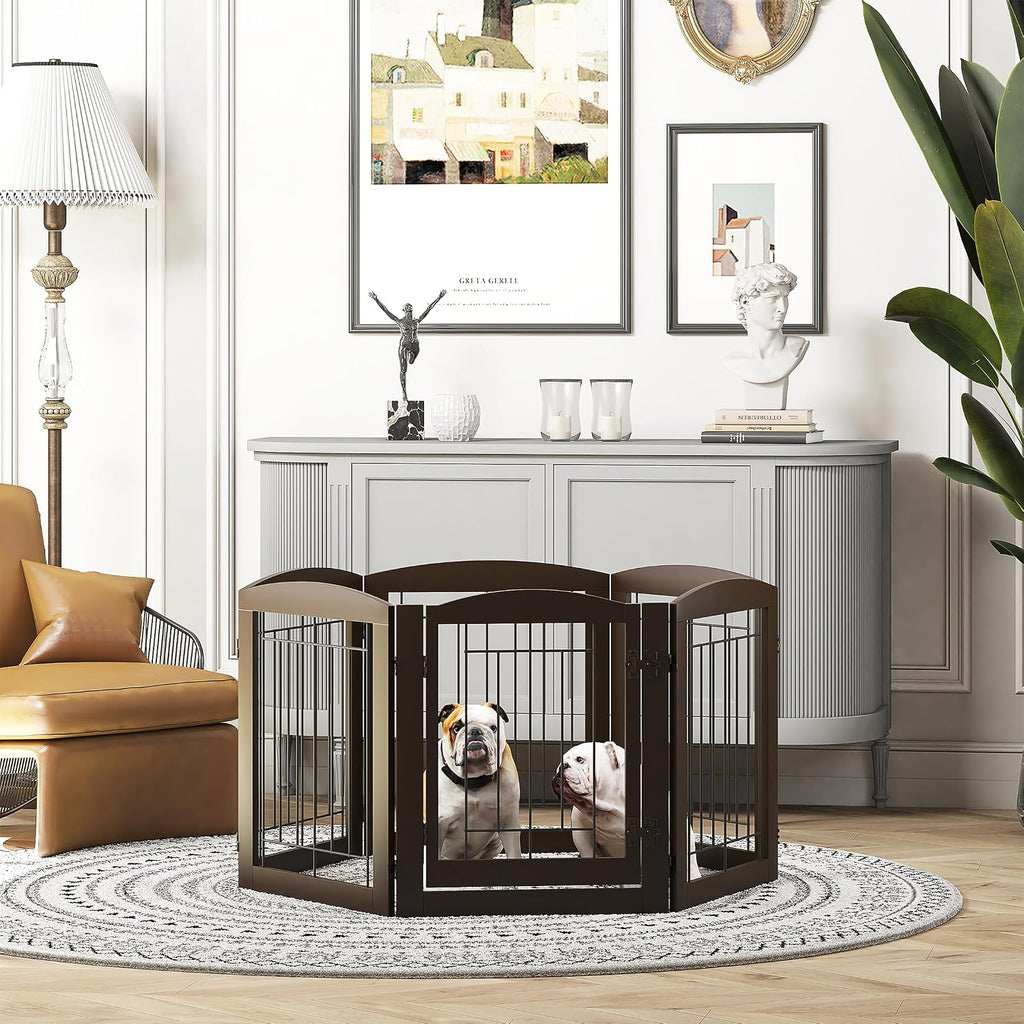 Dog Gate Indoor with Walk Through Door, Foldable Free Standing Pet Gate for Doorways, Stairs, the Houes, Pet Puppy