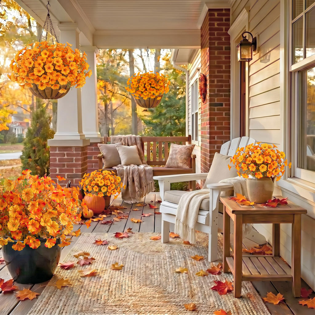 24 Bundles Artificial Flowers for Outdoors (24, Light Orange)