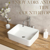 White Rectangle Bathroom Vessel Sink，19'' X 15'' Ceramic Above Counter Vessel Sinks，Modern Sink Bowls for Bathroom