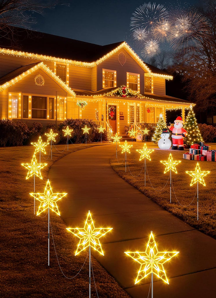 Pathway Lights Outdoor Christmas Decorations, Set of 10 Large Waterproof Stake Decorative Light for Outside Sidewalk