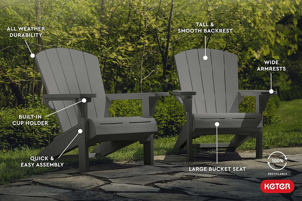 Alpine Adirondack 2 Pack Resin Outdoor Furniture Patio Chairs with Cup Holder-Perfect for Beach, Pool, and Fire Pit