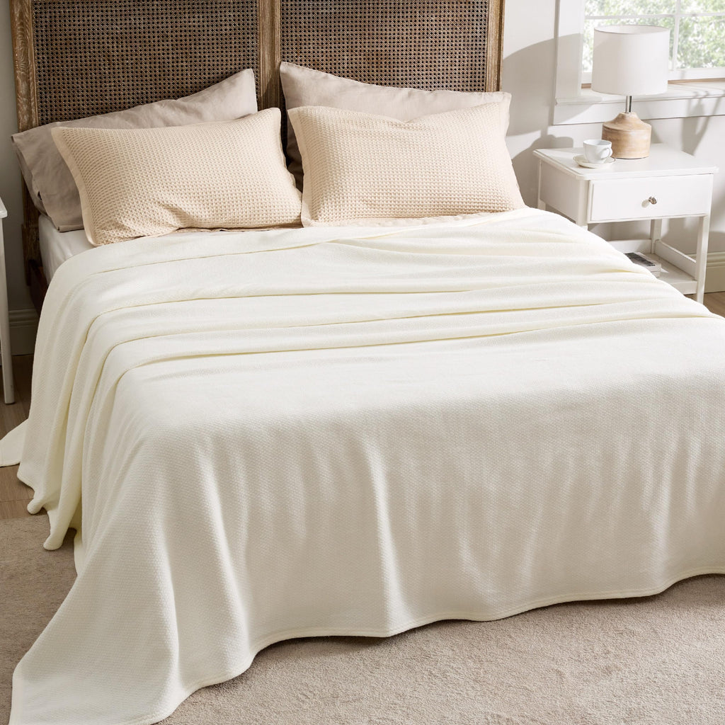 100% Cotton Blanket, Herringbone Weave, Cream