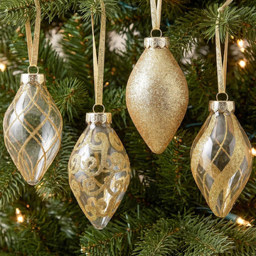 Gold Christmas Ornaments Set for Tree Decorations, Teardrop Finial