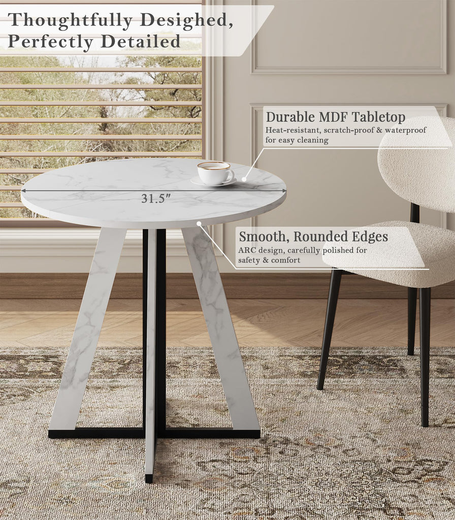 31.5 inch Round Dining Table for 2 4, Farmhouse Kitchen Table, Round Dining Room Table with Metal Legs for Small
