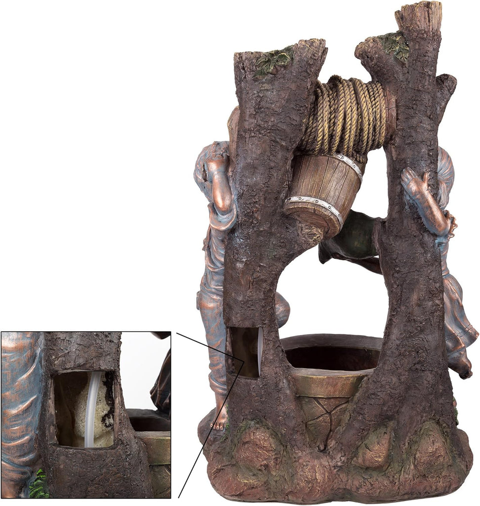 Boy and Girl Outdoor Water Fountain - Cascading Waterfall with Soothing Sounds and 4 LED Lights or Patio by (Antique