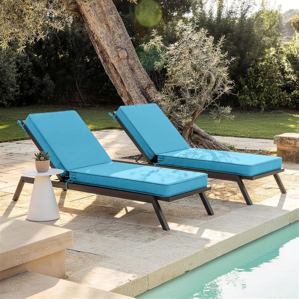 Outdoor Chaise Lounge Cushions Set of 2,Waterproof & Fade-Resistant Lounge Chair Cushion with Removable Cover & Tie