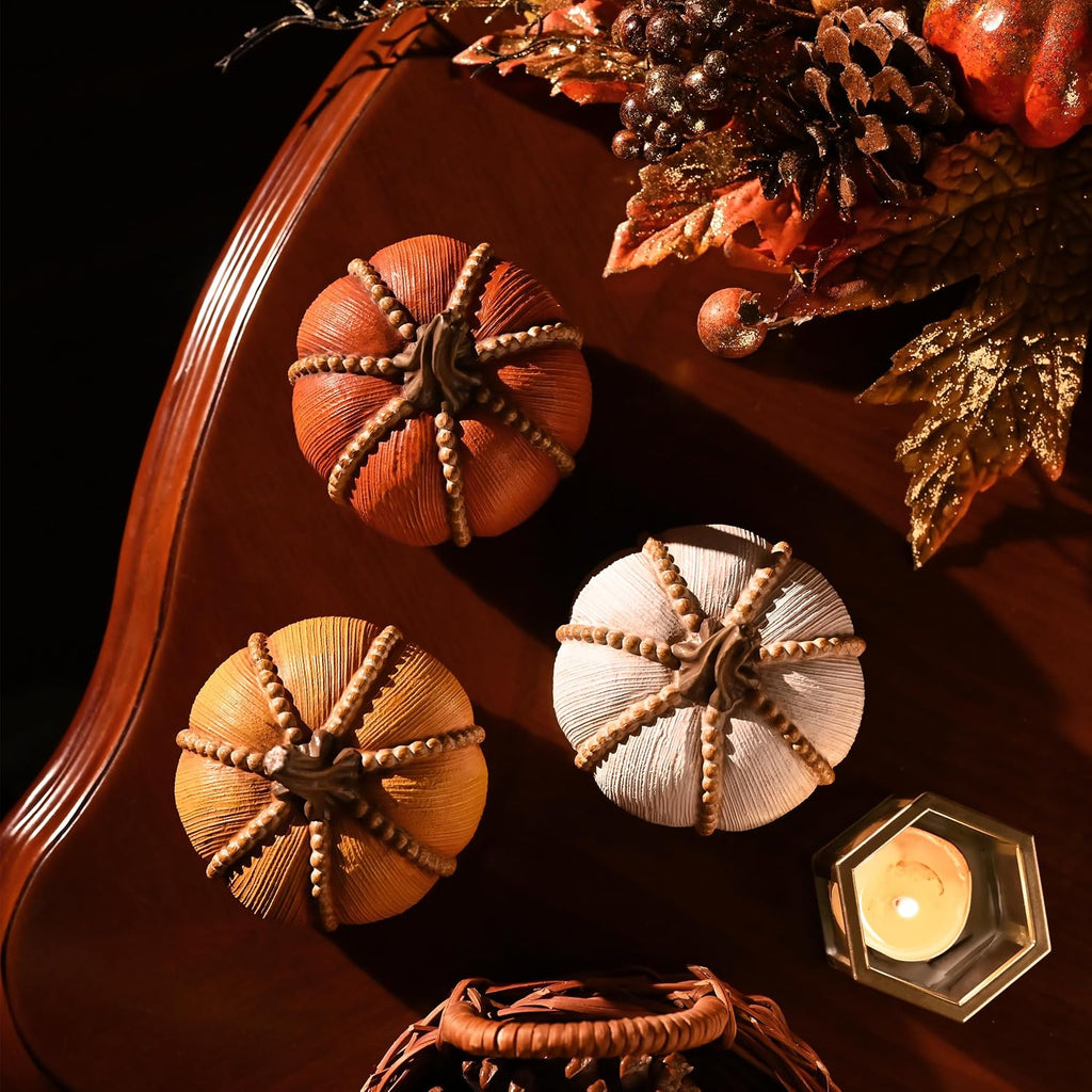 Fall Decorations Resin Fall Pumpkin Decor Indoor, Decorative Pumpkins Table Centerpieces Autumn - Set of 3