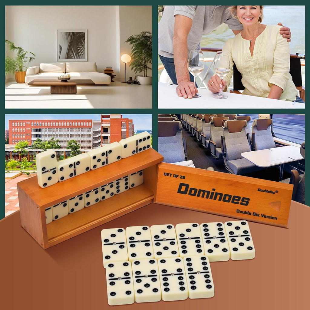 Jumbo Dominoes for Adults, Double 6 Domino Set in Prime Wood Box - Set of 28