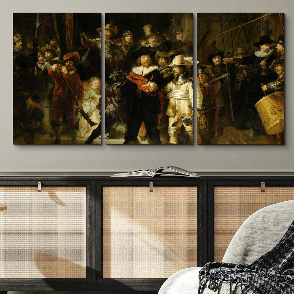 Canvas Print Wall Art Set The Nightwatch by Rembrandt Cultural Historic Oil Painting Fine Art Reproduction Scenic