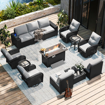 13-Piece Widen Armrests Patio Furniture Set with 44" Fire Pit Table