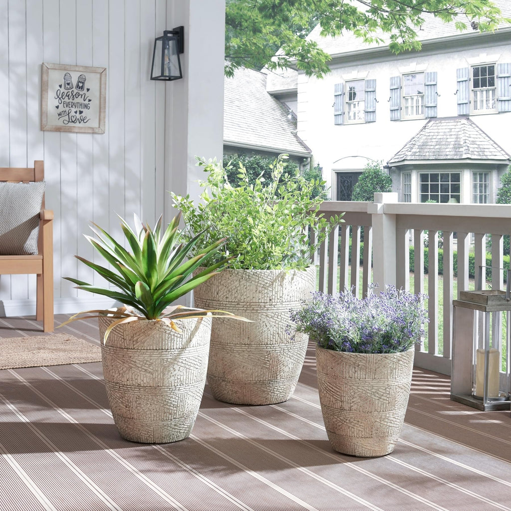 17.7"+13.7"+11.4" Weathered Concrete Planters with Drainage Hole Set of 3