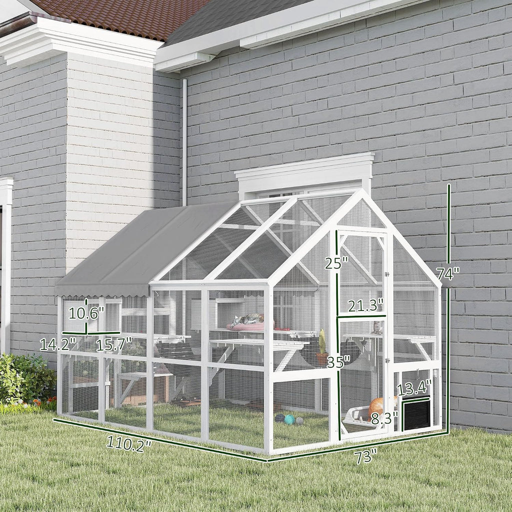 110" L Large Catio Outdoor Cat Enclosure for Multiple Kittens White