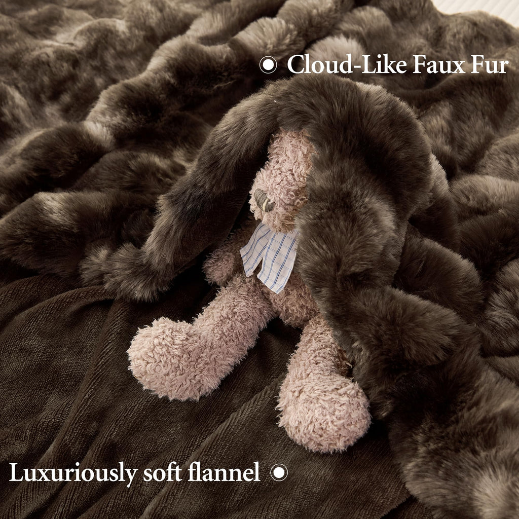 Soft Fluffy Faux Fur Throw Blanket 50"x60", Bubble Plush Texture