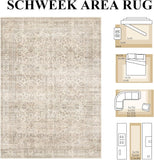 3x5 Beige Area Rug Washable Vintage Neutral Non Slip Distressed Entryway Rugs, Soft Low Pile Retro F