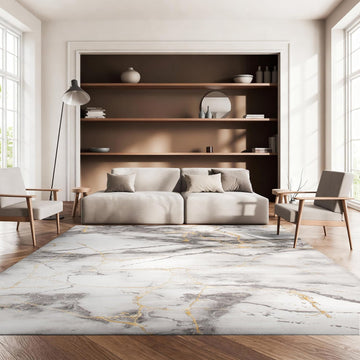 Area Rug 8x10 - Craft Collection - Large - Grey & Gold, Modern Abstract Design, Non-Shedding & Easy Cleaning, Ideal