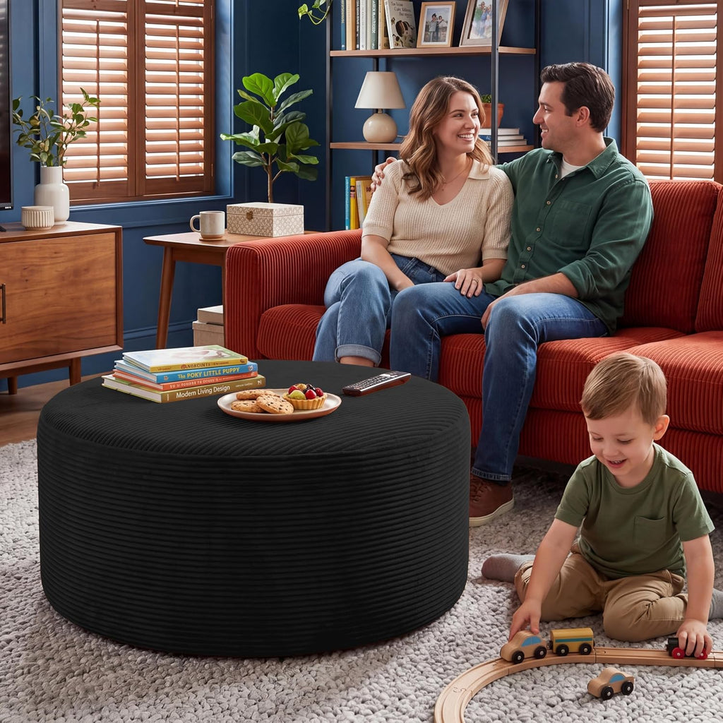 Round Coffee Table Ottoman for Corduroy Cloud Sectional Couches in a Box Memory Foam Compressed Pouf Footstool Rest