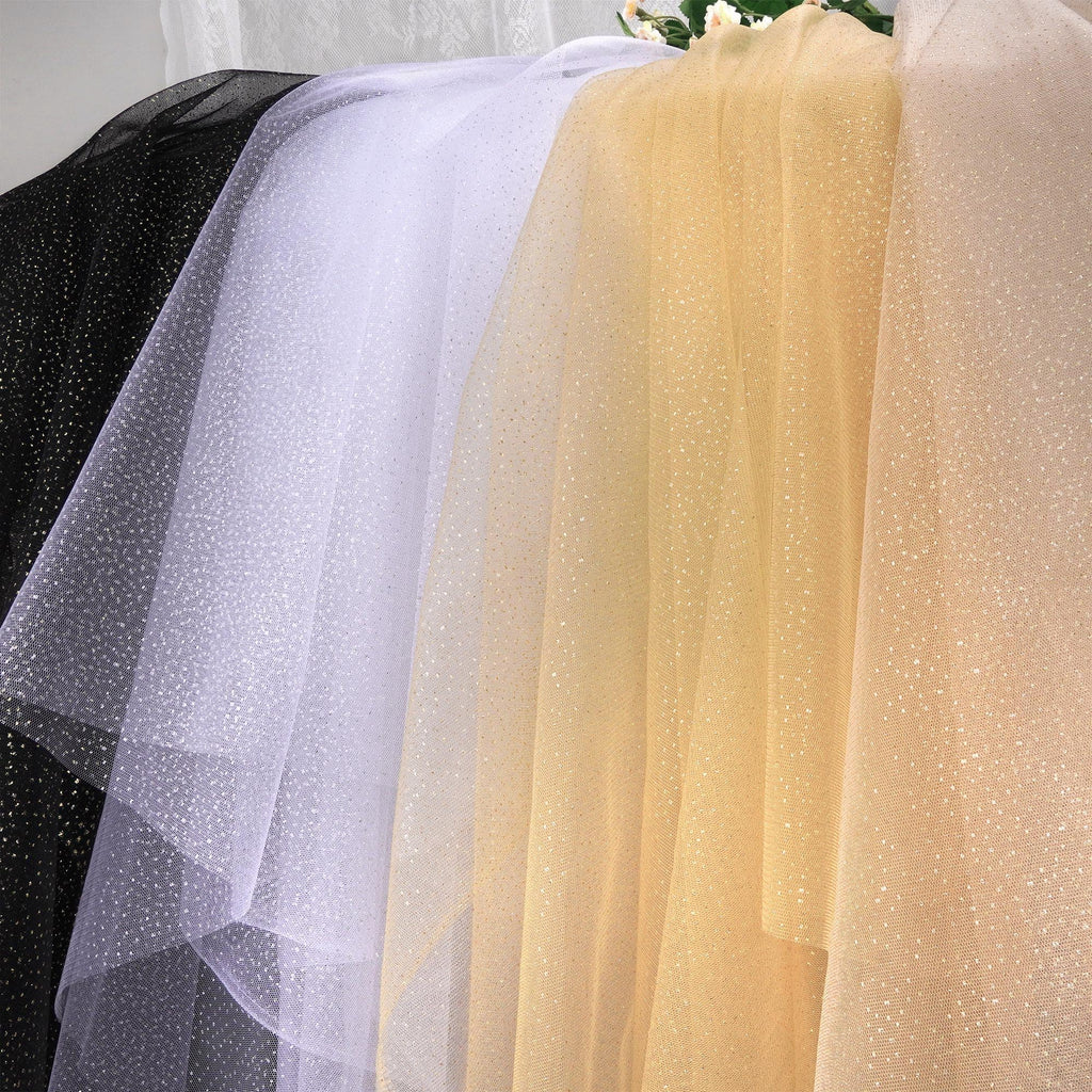 White Glitter Tulle Fabric Sparkle Silver Dot Mesh Sequin Tulle Fabric for Tutu Skirts Wedding Veil Sewing DIY Crafts