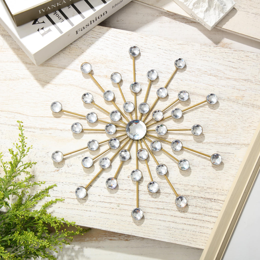 6 Pcs Metal Starburst Wall Art Crystal 3D, 25cm, Gold