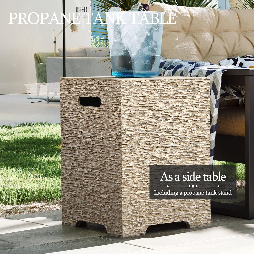 56-inch Outdoor Propane Gas Fire Pit Table 50000 BTU Concrete Rectangle FirePit for Outside Patio with Propane Tank