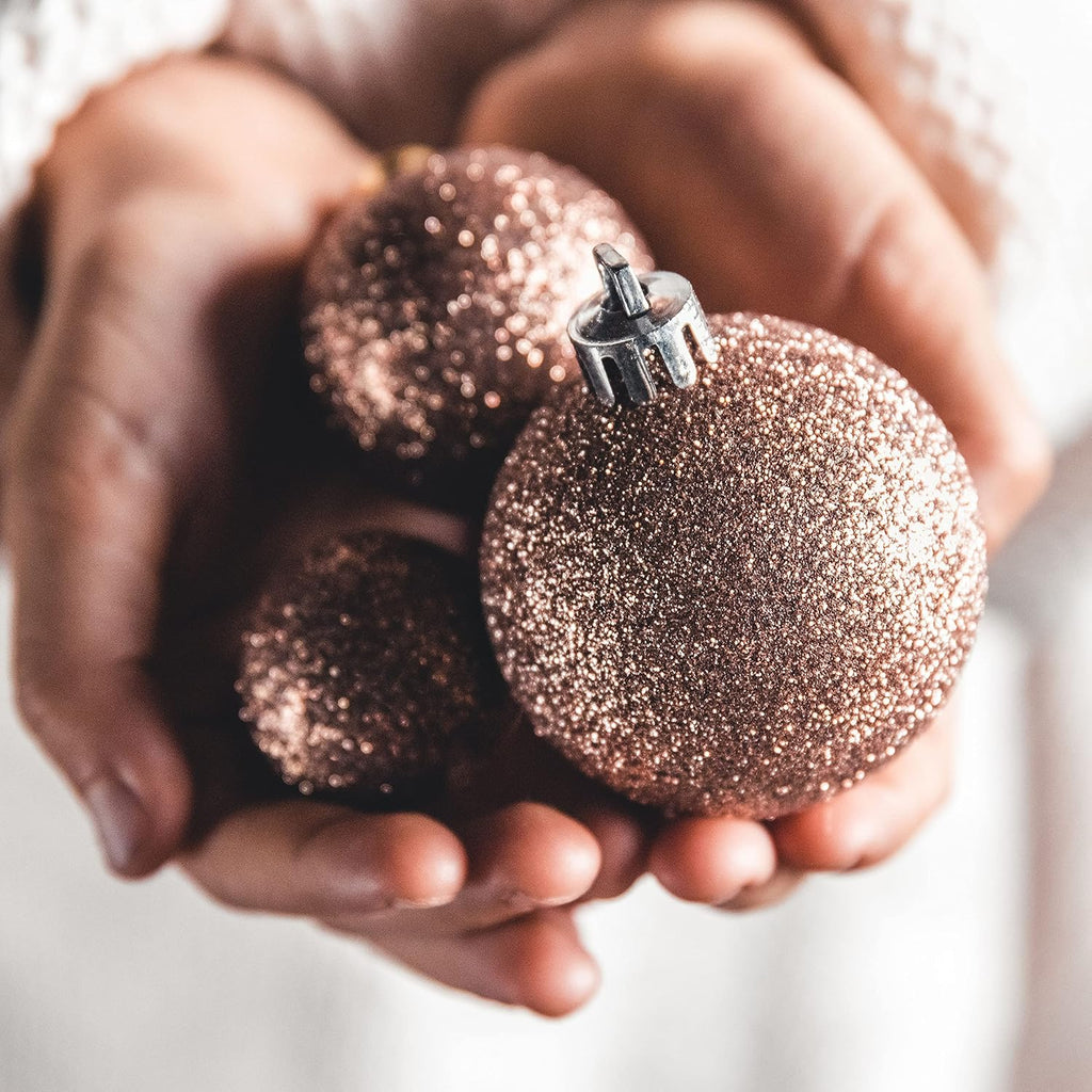 Hanging Christmas Tree Ornament Set - Rose Gold & Silver, Metal Hook 100 Pk