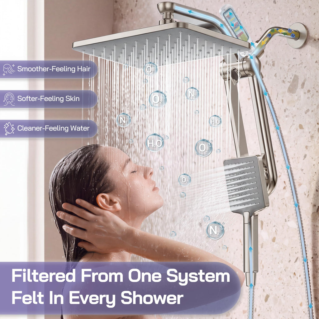 High Pressure Filtered Shower Head with Handheld Combo, Nickel