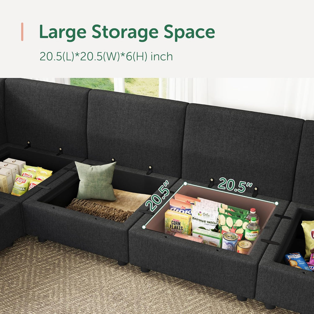 Modular Sectional Sofa L Shaped Sectional Couch with Storage, Convertible Couches - Linen Grey