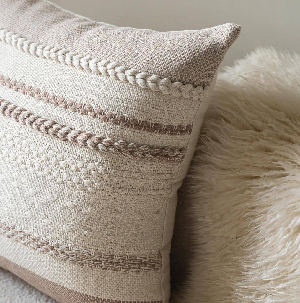 Boho Throw Pillow Covers 18x18 Inch Set of 2, Khaki Textured Decorative Couch Pillow Cases for Farmhouse Home Decor