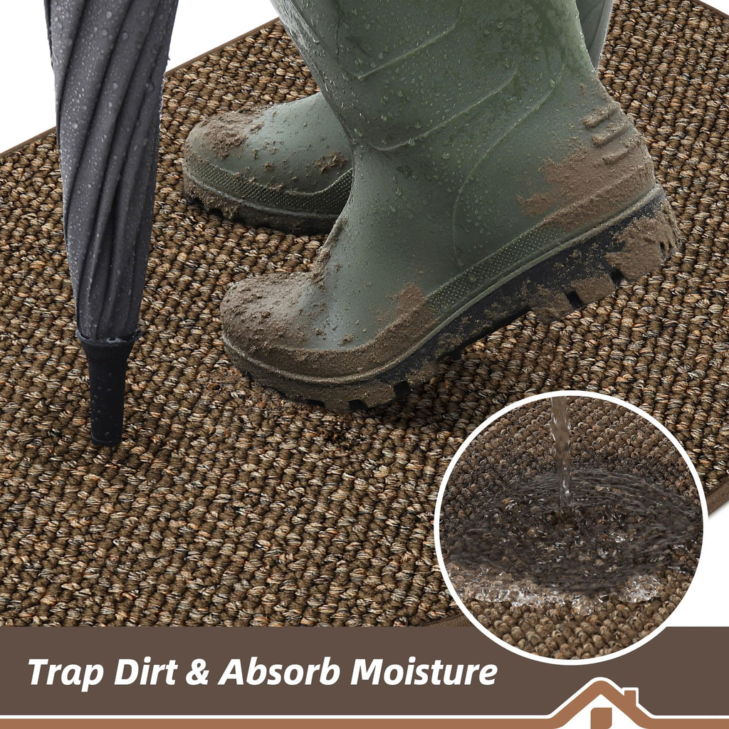 Dirt Trapper Door Mat 17" x 30" Half Circle Non Slip Rugs, Brown