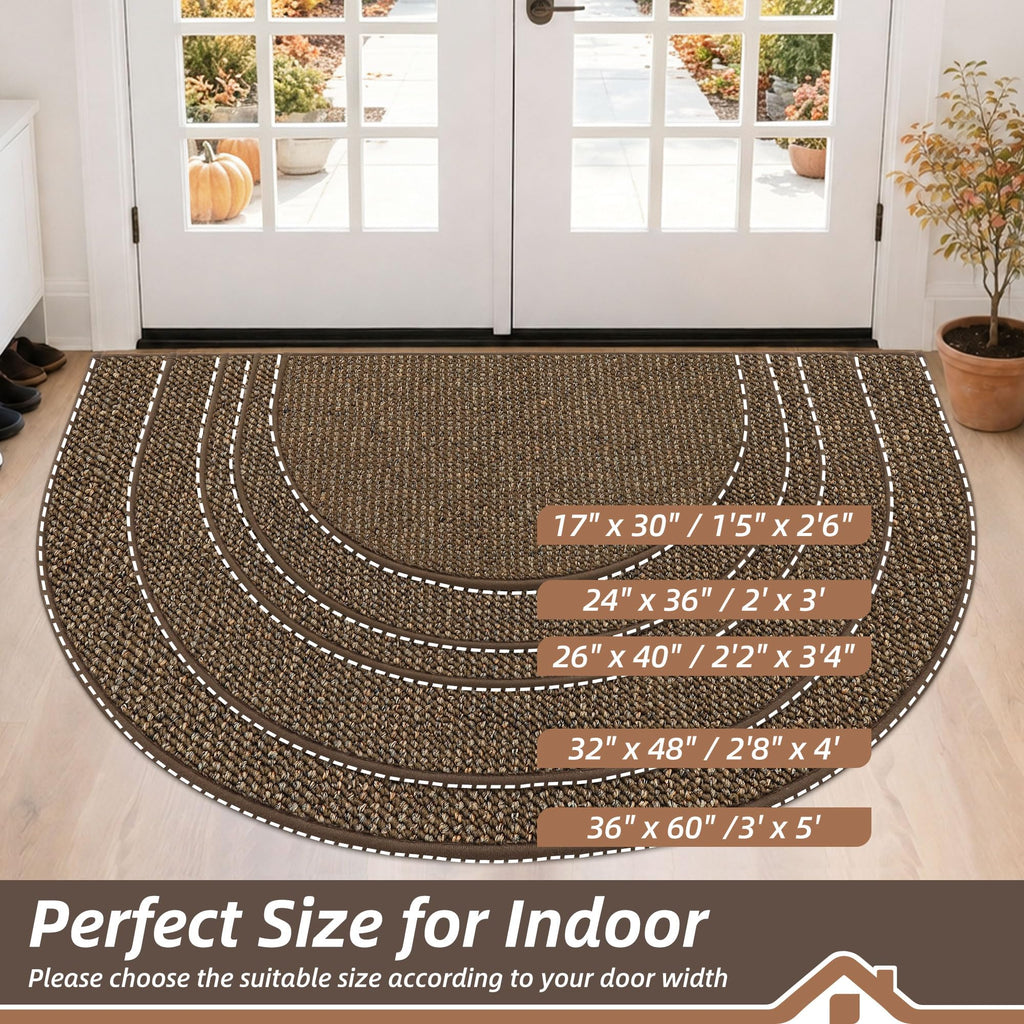 Dirt Trapper Door Mat 17" x 30" Half Circle Non Slip Rugs, Brown
