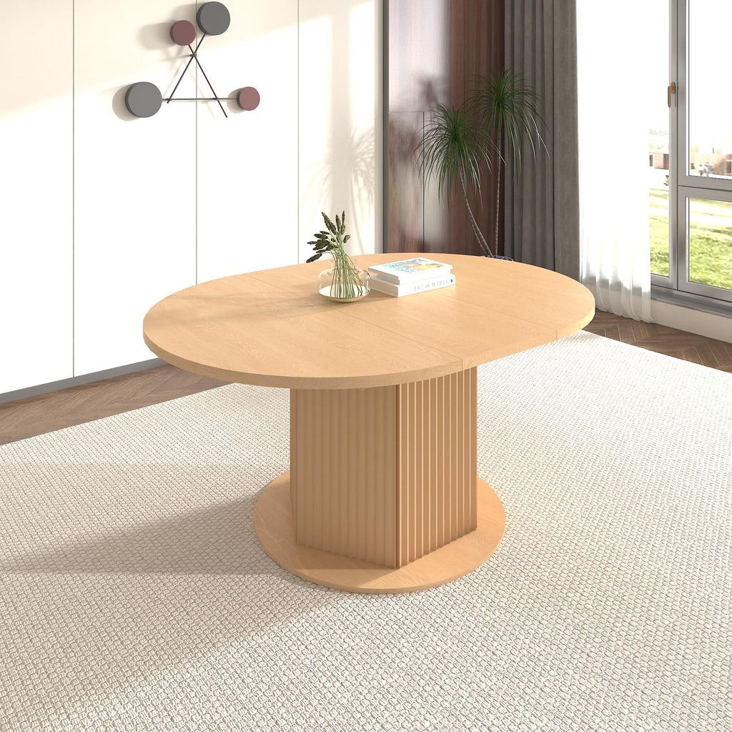 63" Round Extendable Dining Table, Expanding Dining Room Table for 10, Farmhouse Wooden Kitchen Extendable Table Oval