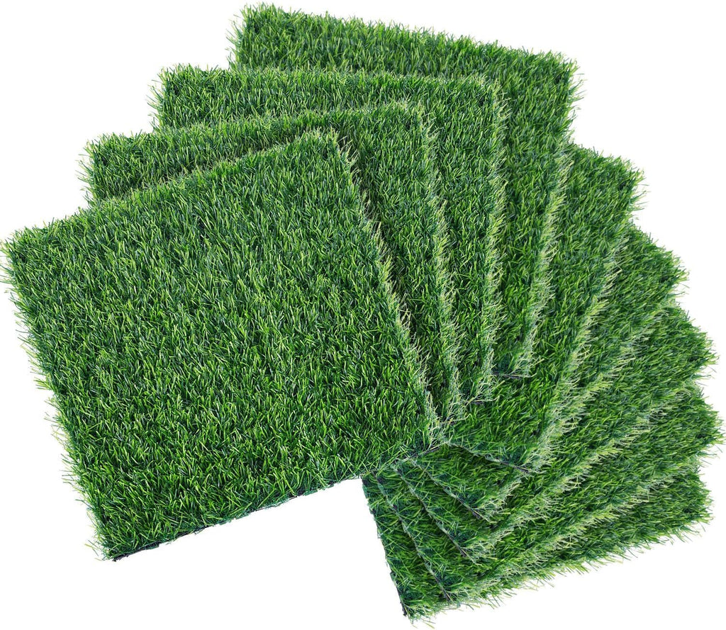 Artificial Grass Interlocking Deck Tiles 9 Pack 12"x12" Fake Turf Grass Outdoor Tiles with Drainage Holes Waterproof