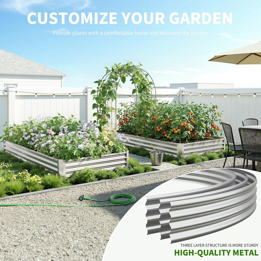 Galvanized Raised Garden Bed,Outdoor Planter Box Metal Patio Kit Planting Bed for Vegetables Flowers Herb