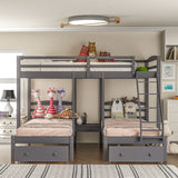 Full Over Twin Bunk Bed Frame,Triple Bunk Bed with Drawers, Gray