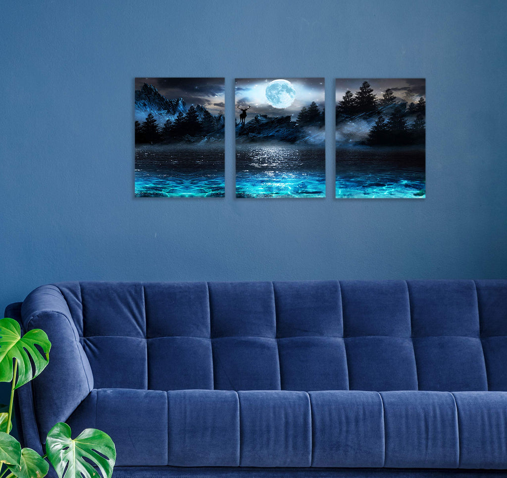 Wall Decorations Moon Deer Ocean Landscape Picture Teen Room Decor Wall Art Modern Decor 3 Piece Framed Ready To Hang