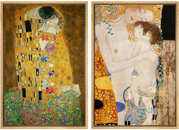 Framed Wall Art Print Set Gustav Klimt Golden Kiss Variety Historic Cultural Illustrations Fine Art Chic Portrait