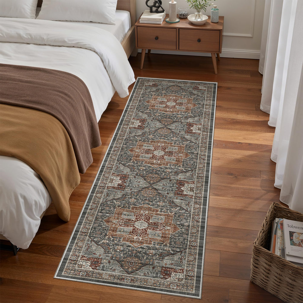 Washable Runner Rug, Non Slip Small Rugs Grey/Brown/Tan