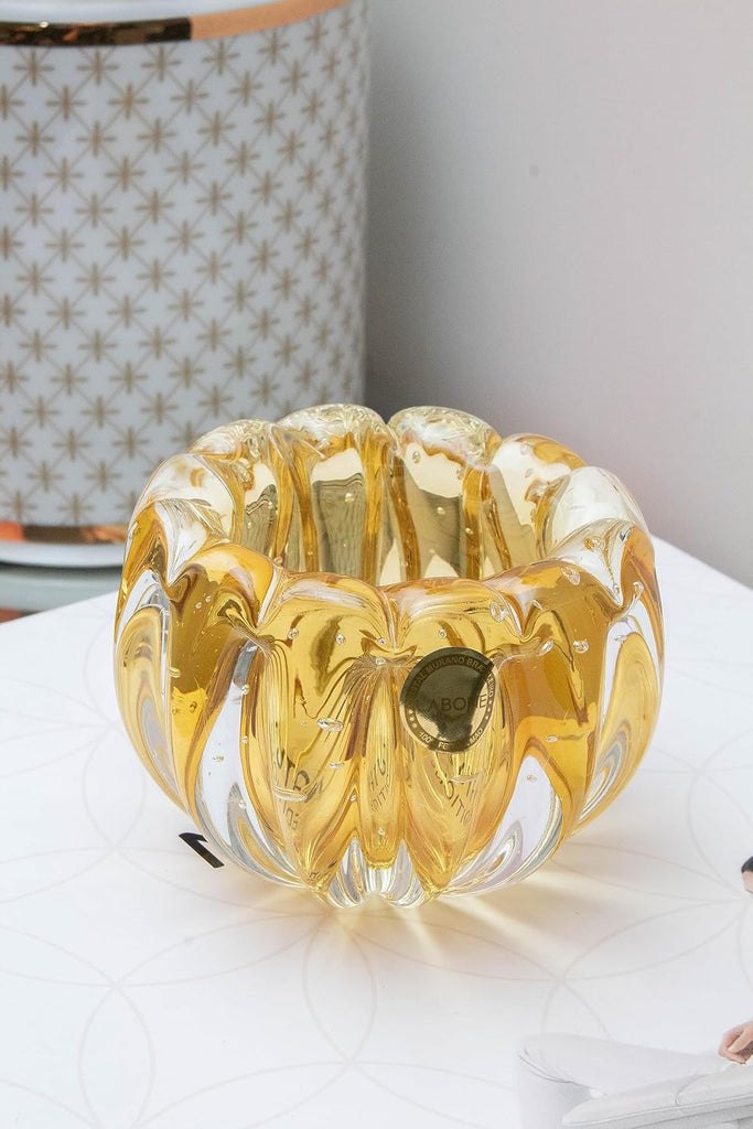 Murano-Style Hand-Blown Glass Cachepot, Model Liceu (Amber)| Brazilian Artisan Craft | Multipurpose Use as Vase