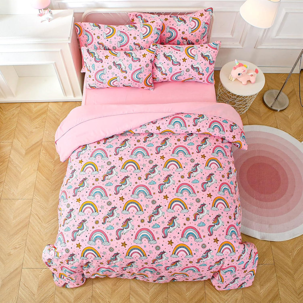 Glow in The Dark Kids Comforter Set, 3 Pieces Pink Unicorn Bedding Set Twin for Boys Girls Teen, 1 Comforter, 1