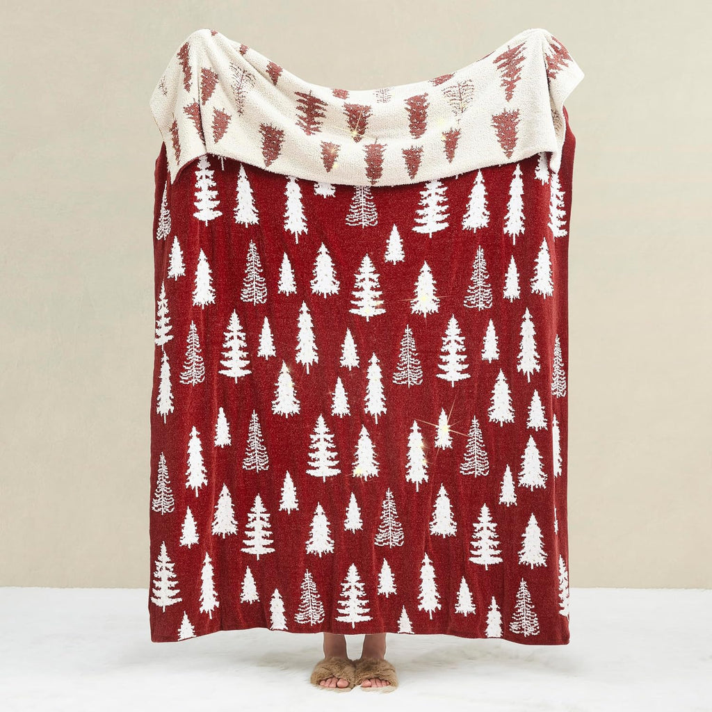Christmas Throw Blanket Christmas Tree Reversible Super Soft Knitted Couch Bed Sofa Microfiber Chenille Luxurious