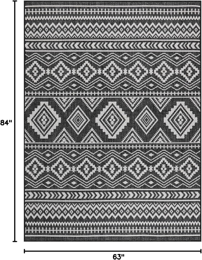 Waikiki Boho Indoor Outdoor Rug 5x7, Washable Outside Carpet for Patio, Deck, Porch, Bohemian Area R