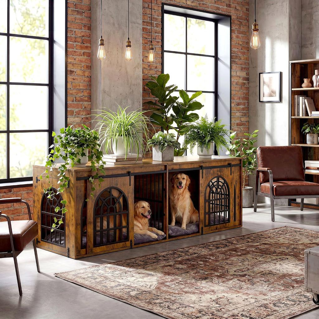 Double Dog Crate Furniture with Hinged Divider