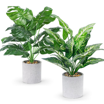 2 Pack Artificial Tropical Plants, 16" Fake Plants for Desk Decor