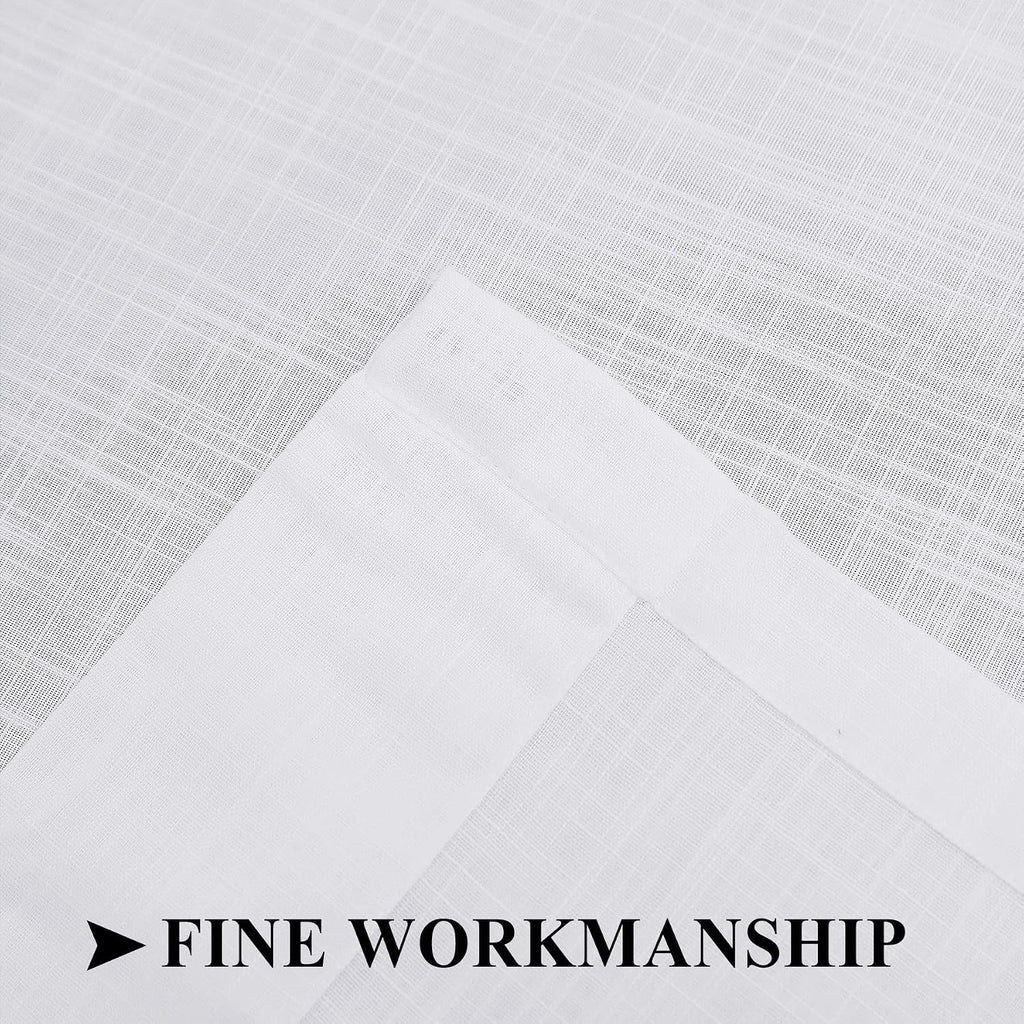 52" W x 96" L Premium White Semi Sheer Curtain Panels Cross Weave Linen Textured Window Curtain Draperies Privacy