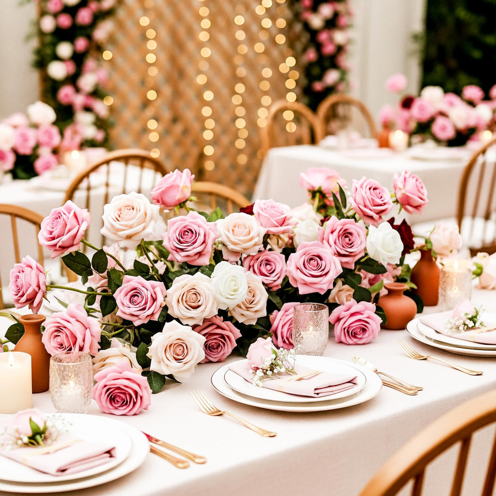 Pink Roses, Realistic Silk Velvet Pink Artificial Flowers