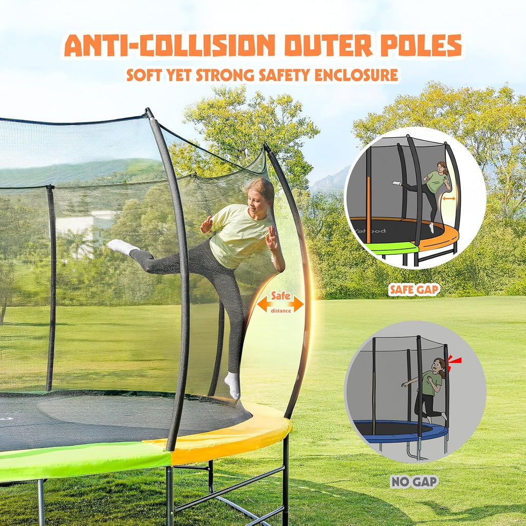 Trampoline Outdoor 12FT 14FT, Recreational Trampolines with Enclosure Net and Ladder, ASTM Approved for Kids and