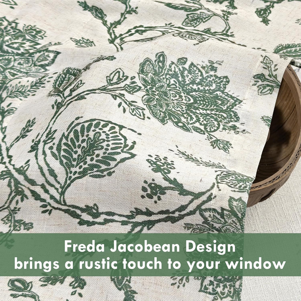 Freda Jacobean Floral Linen Blend Blackout Thermal Insulated Energy Saving Privacy Window Linen Curtain Valance Rod