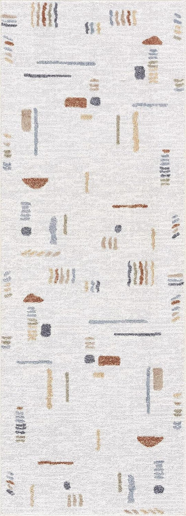 Arnon Living Room, Bedroom Machine Washable Area Rug - Abstract Striped Watercolor - Contemporary Modern Minimalist